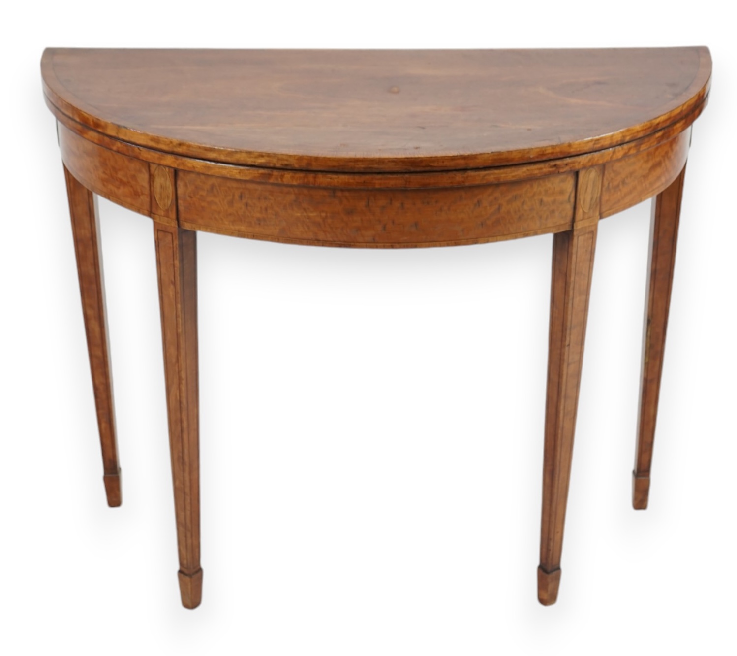 A George III satinwood demi-lune card table